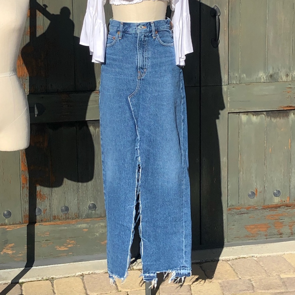 NWOT AGOLDE LONG DISTRESSED DENIM SKIRT